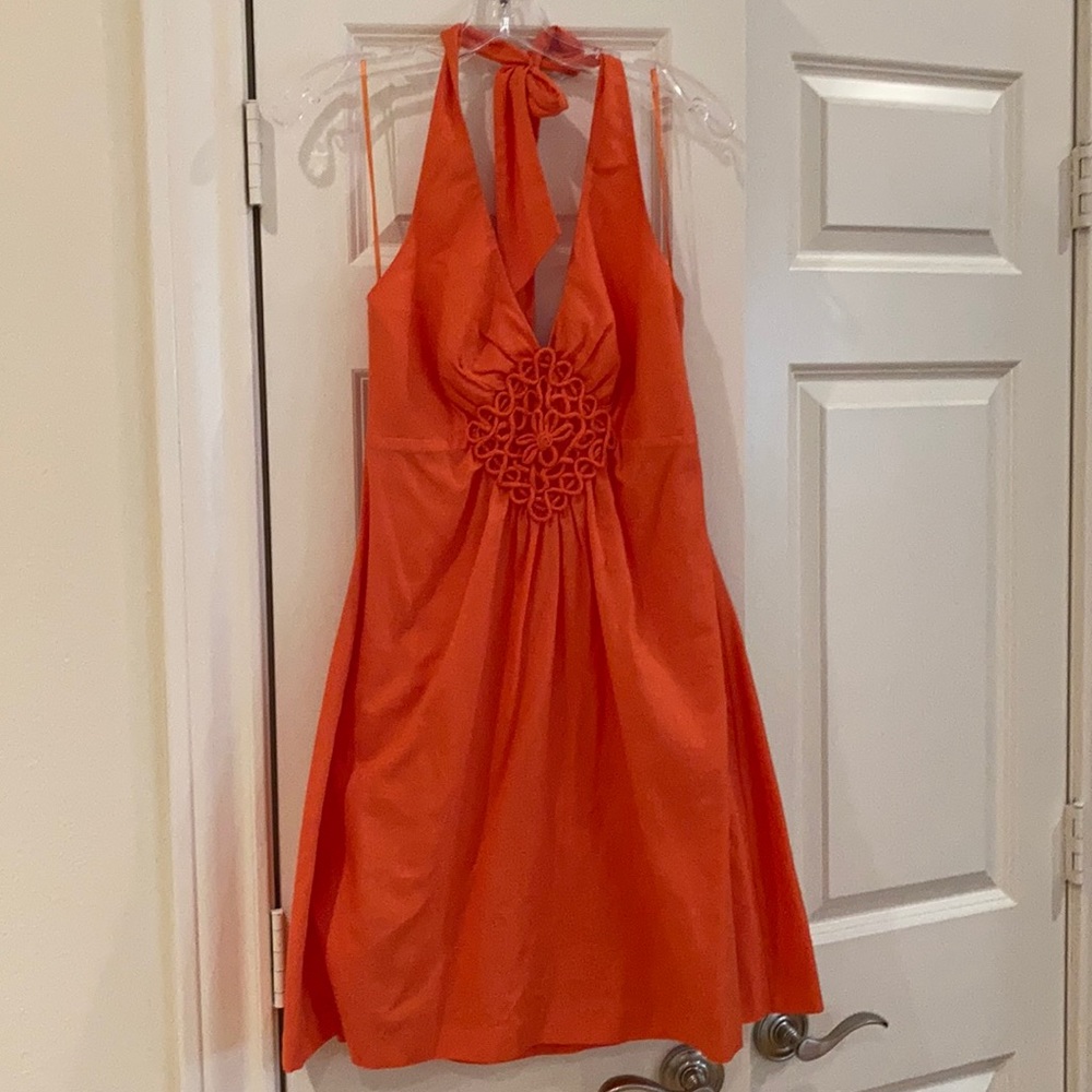 Trina Turk orange halter dress size 6